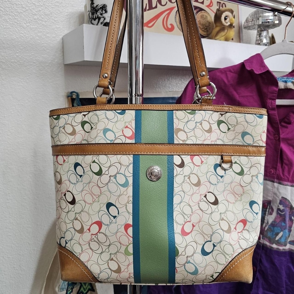 Coach Multicolor Chelsea Heritage Signature Shoulder Bag with Tan Accents